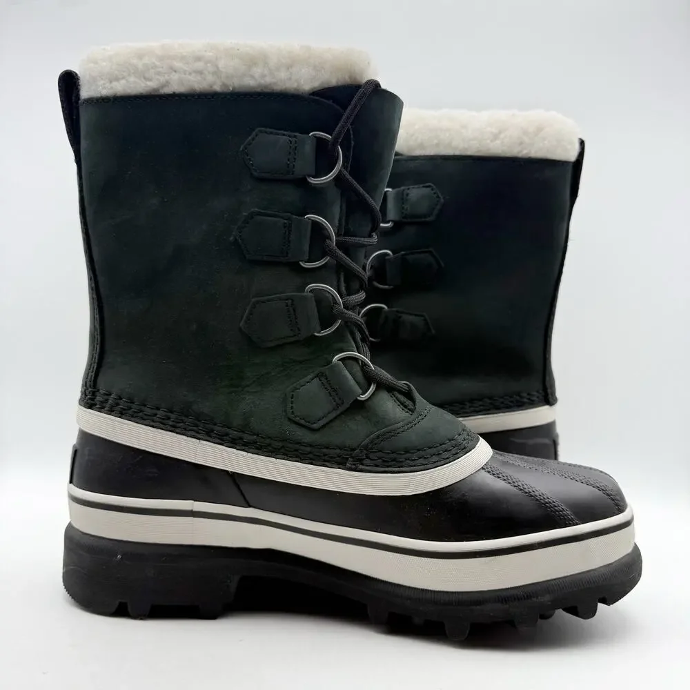 SOREL Womens Caribou Boots US 7.5 Black Stone Leather Insulated Waterproof NWOB